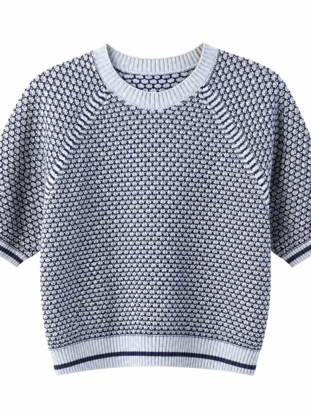 Joe Fresh Blue Textured Cotton Short Sleeve Coastal Sweater – Size L
